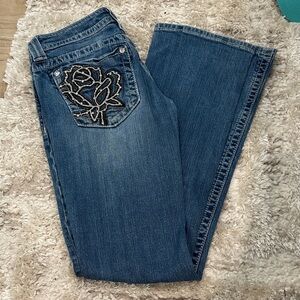 Miss Me Blue Jeans with Black Embroidery